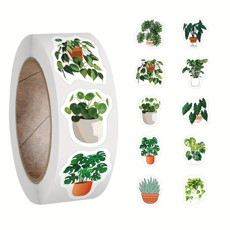 Green Plant Stickers Roll Potted Plant Floral Stickers For - Temu